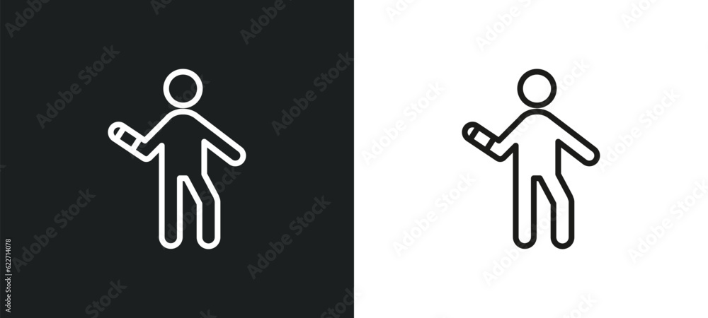 Poster broken arm outline icon in white and black colors. broken arm flat vector icon from humans collectio