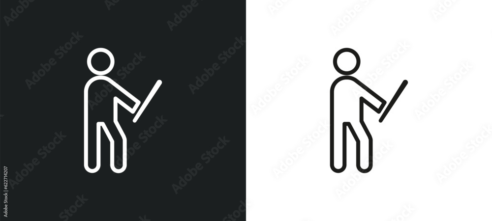 Poster man pointing outline icon in white and black colors. man pointing flat vector icon from humans colle