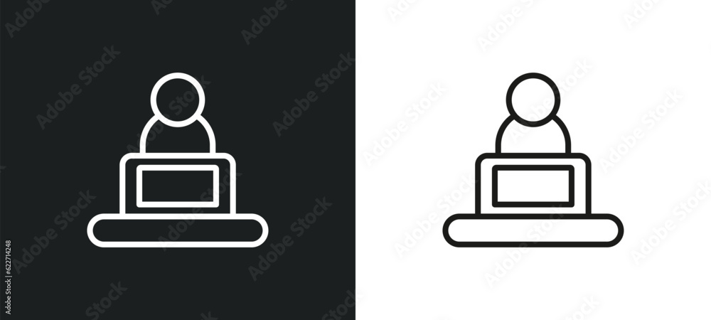 Poster internet on laptop computer outline icon in white and black colors. internet on laptop computer flat