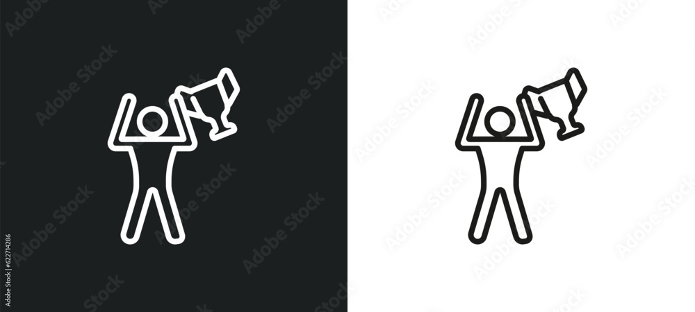 Poster first prize outline icon in white and black colors. first prize flat vector icon from humans collect