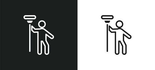 painter with paint roller outline icon in white and black colors. painter with paint roller flat vector icon from humans collection for web, mobile apps and ui.