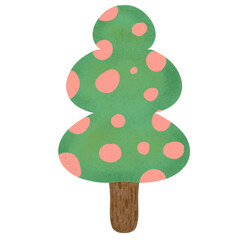 Pink flower tree, hand drawing on transparent backgound. Printable with high quality.