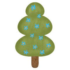 Blue flower tree, hand drawing on transparent backgound. Printable with high quality.