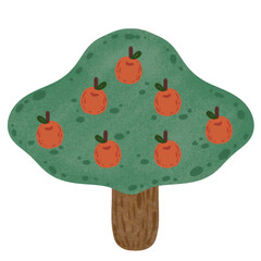 Orange tree, hand drawing on transparent backgound. Printable with high quality.