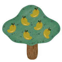 Mango tree, hand drawing on transparent backgound. Printable with high quality.