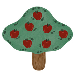 Apple tree, hand drawing on transparent backgound. Printable with high quality.