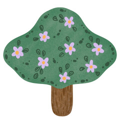 White flower tree, hand drawing on transparent backgound. Printable with high quality.