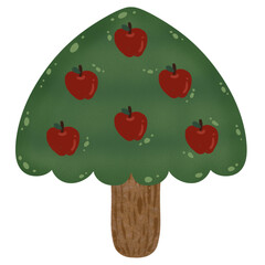 Apple tree, hand drawing on transparent backgound. Printable with high quality.