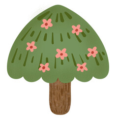 Pink flower tree, hand drawing on transparent backgound. Printable with high quality.
