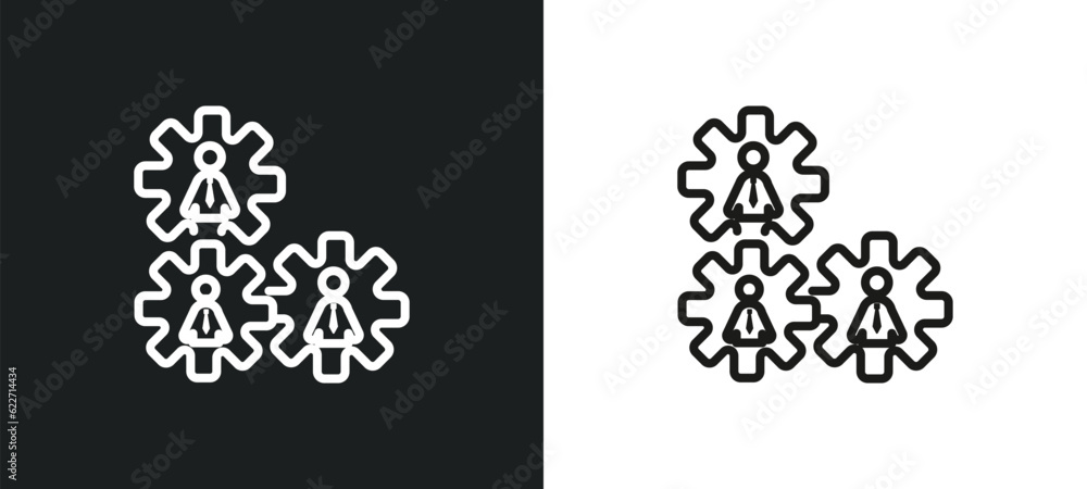 Poster work team outline icon in white and black colors. work team flat vector icon from job resume collect