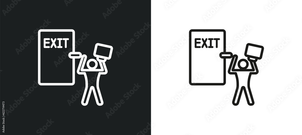 Poster exit interview outline icon in white and black colors. exit interview flat vector icon from human re