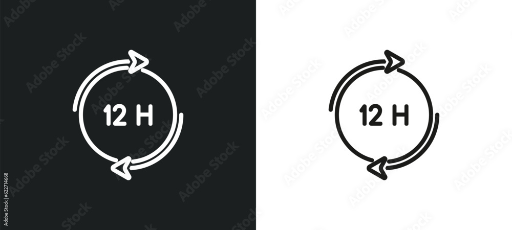 Poster 12 hours outline icon in white and black colors. 12 hours flat vector icon from human resources coll