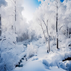 Obraz premium Tief verschneite Winterlandschaft, Generative AI