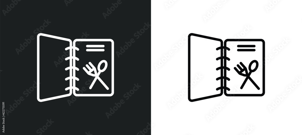 Poster menu outline icon in white and black colors. menu flat vector icon from hotel collection for web, mo