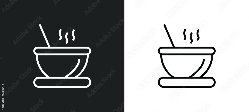 Poster soup outline icon in white and black colors. soup flat vector icon from restaurant collection for we