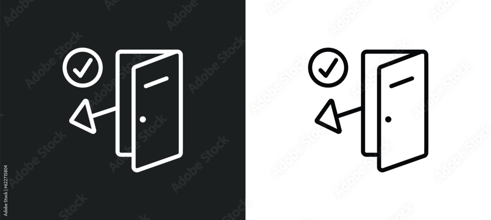 Poster check out outline icon in white and black colors. check out flat vector icon from hotel collection f