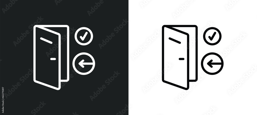 Poster check in outline icon in white and black colors. check in flat vector icon from hotel collection for