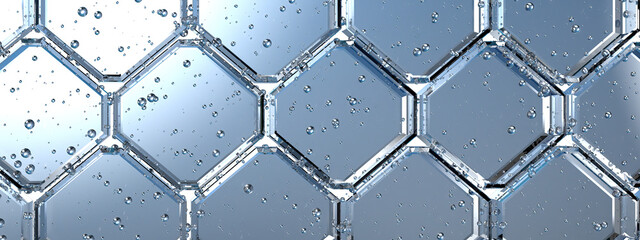 Hexagonal pattern Cool, fresh, transparent Water-like abstract, elegant and modern 3D rendering image