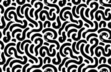 Organic irregular bold lines seamless pattern. Vector wavy brush strokes ornament. Abstract background with maze or puzzle motif. Messy doodles, bold curvy lines illustration, squiggle smears.