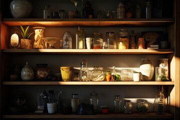 Fototapeta na wymiar Shelf with preserved jars. Generative AI