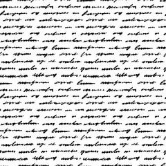Handwritten abstract text seamless pattern. Vector black cursive unreadable text. Handwritten phrases and words ornament. Poetry pattern written by a pen or brush. Sweeping script, small lettering.