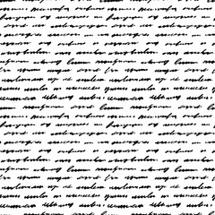 Handwritten abstract text seamless pattern. Vector black cursive unreadable text. Handwritten phrases and words ornament. Poetry pattern written by a pen or brush. Sweeping script, small lettering.