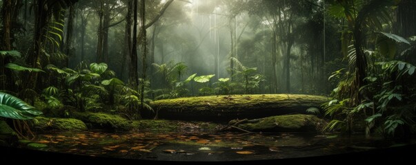 Monsoon rain forestfull of green nature, panorama. Generative Ai.