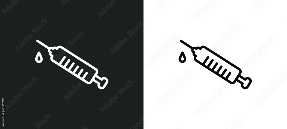 Poster injection outline icon in white and black colors. injection flat vector icon from health and medical