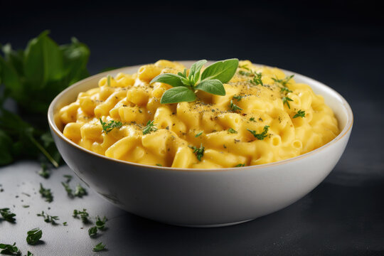 Typical American macaroni and cheese in bowl. Mac and cheese