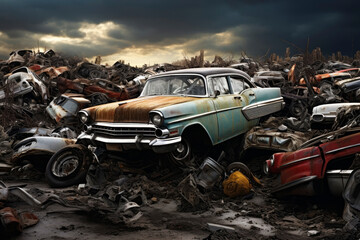 Obraz na płótnie Canvas Old car in a junkyard. Generative AI