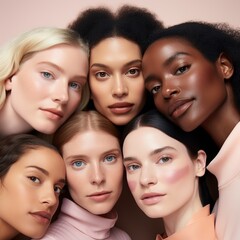 Obraz premium A vibrant group of diversely beautiful women, of all races and skin tones, stands proudly together, creating an unforgettable moment of joy and empowerment