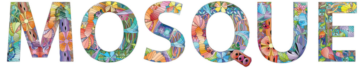 MOSQUE text design, clean and simple. Vector zentangle object for decoration