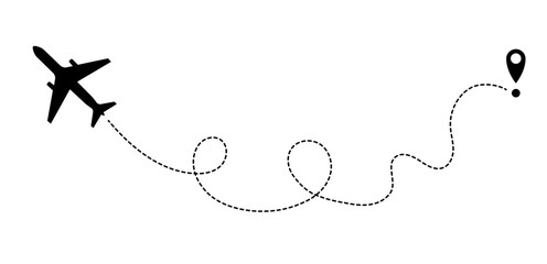 silhouette of an airplane with flight way