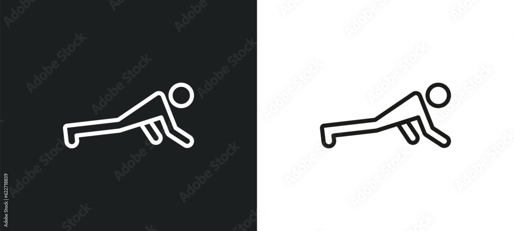 Poster push up outline icon in white and black colors. push up flat vector icon from gym and fitness collec