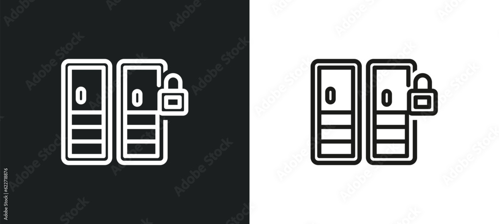 Poster locker outline icon in white and black colors. locker flat vector icon from gym and fitness collecti