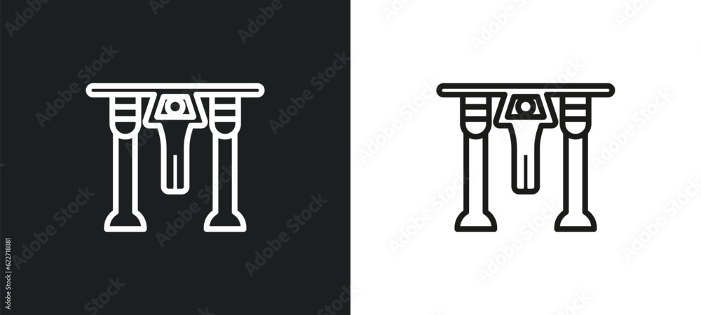 Poster horizontal bar outline icon in white and black colors. horizontal bar flat vector icon from gym and 