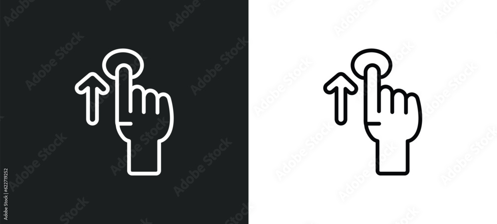 Poster drag up outline icon in white and black colors. drag up flat vector icon from gestures collection fo