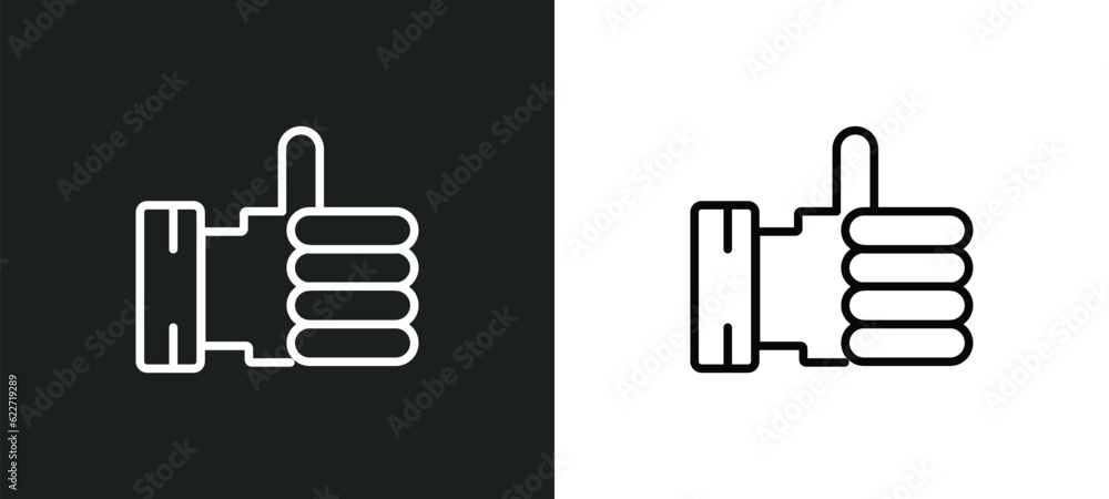 Poster thumb finger up outline icon in white and black colors. thumb finger up flat vector icon from gestur
