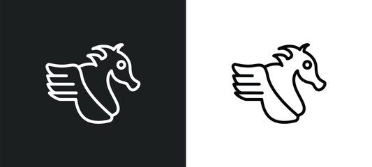 Fototapeta premium pegasus outline icon in white and black colors. pegasus flat vector icon from greece collection for web, mobile apps and ui.