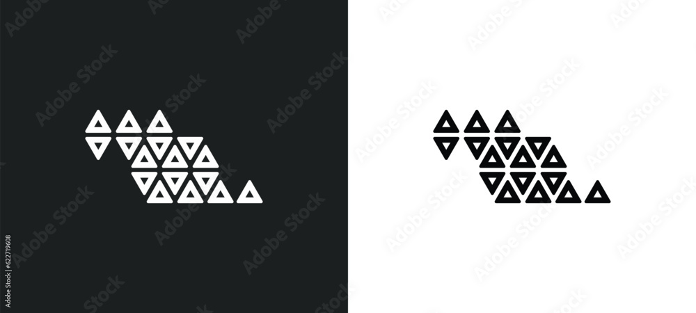 Poster polygonal ornamental shape of triangles outline icon in white and black colors. polygonal ornamental