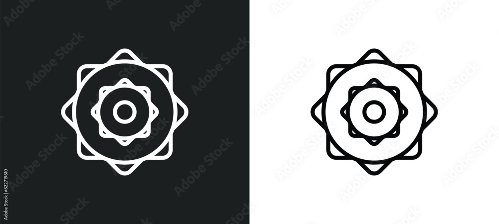 Poster polygonal ornament of hexagons and triangles outline icon in white and black colors. polygonal ornam