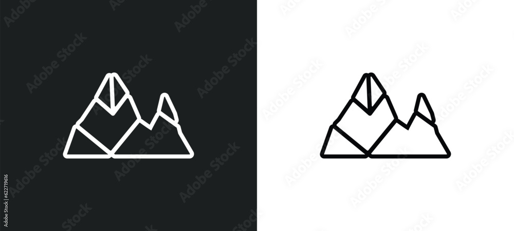 Poster polygonal mountains outline icon in white and black colors. polygonal mountains flat vector icon fro