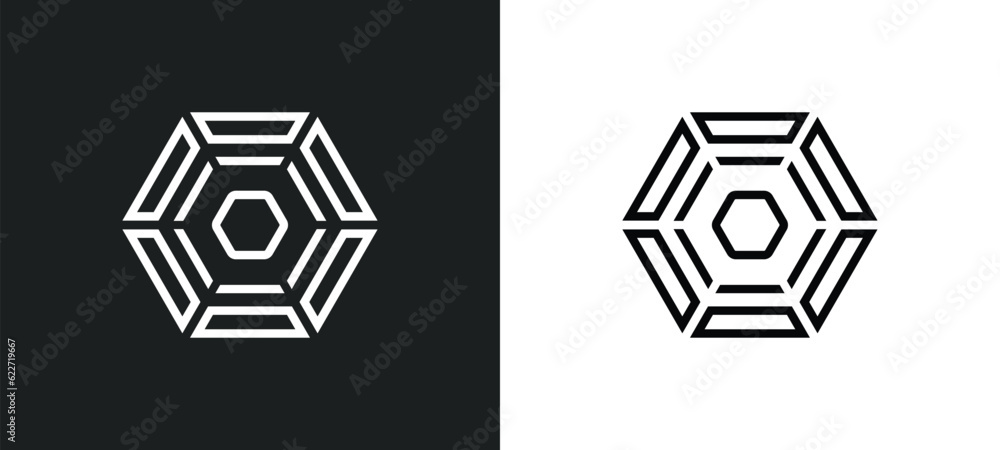 Poster polygonal hexagonal outline icon in white and black colors. polygonal hexagonal flat vector icon fro