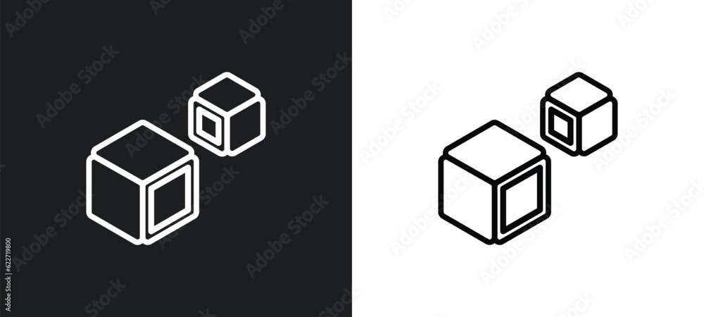 Poster 3d cube outline icon in white and black colors. 3d cube flat vector icon from geometry collection fo