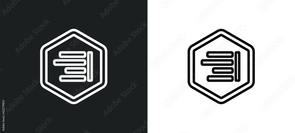 Poster right align outline icon in white and black colors. right align flat vector icon from geometry colle