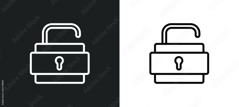 Poster unlock outline icon in white and black colors. unlock flat vector icon from geometry collection for 
