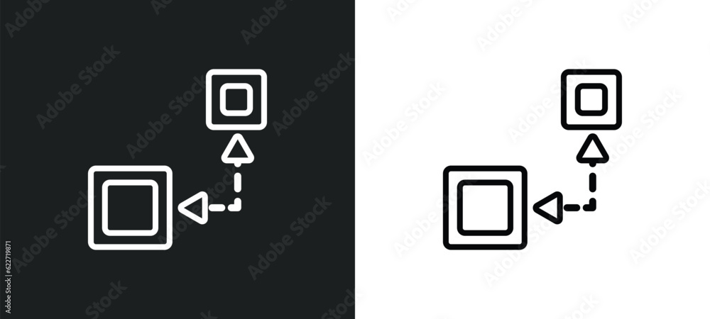 Poster insert outline icon in white and black colors. insert flat vector icon from geometry collection for 