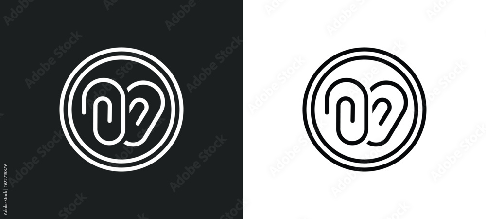 Poster attach outline icon in white and black colors. attach flat vector icon from geometry collection for 
