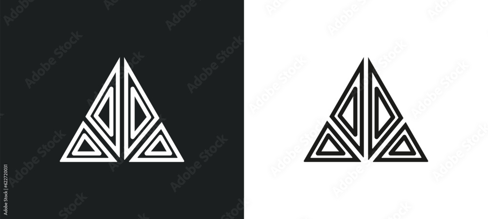 Poster triangle of triangles outline icon in white and black colors. triangle of triangles flat vector icon