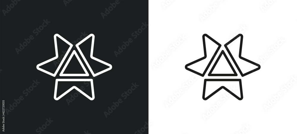 Poster star ornament of triangles outline icon in white and black colors. star ornament of triangles flat v